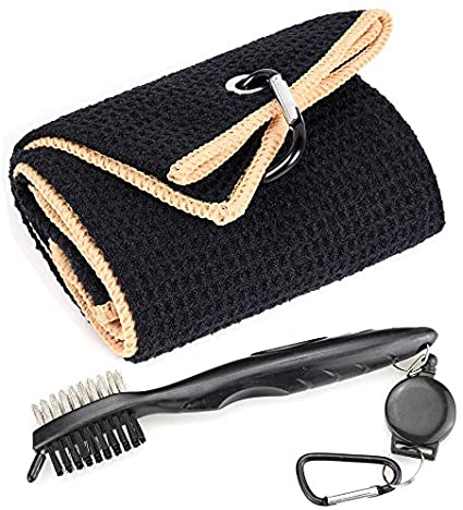 Whole Sale (75 pc) Mile High Life Microfiber Waffle Pattern Tri-fold Golf Towel | Brush Tool Kit with Club Groove Cleaner, Retractable Extension Cord and Clip