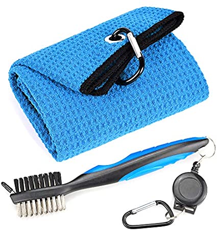 Whole Sale (75 pc) Mile High Life Microfiber Waffle Pattern Tri-fold Golf Towel | Brush Tool Kit with Club Groove Cleaner, Retractable Extension Cord and Clip