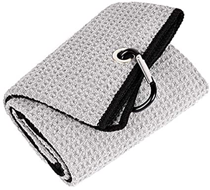 Mile High Life Tri-fold Golf Towel | Premium Microfiber Fabric | Waffle Pattern | Heavy Duty Carabiner Clip | 14 Color Options