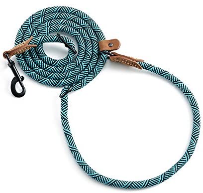 Mile High Life | Dog Rope Leash with Genuine Leather Tailored Connection | Dog Slip Lead | Dual Configuration | with Heavy Duty Metal Sturdy Clasp (Multi- Colors, Diameter 1/2", 7FT/8FT Options)
