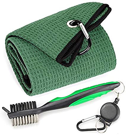 Whole Sale (75 pc) Mile High Life Microfiber Waffle Pattern Tri-fold Golf Towel | Brush Tool Kit with Club Groove Cleaner, Retractable Extension Cord and Clip