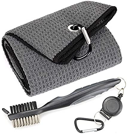 Whole Sale (75 pc) Mile High Life Microfiber Waffle Pattern Tri-fold Golf Towel | Brush Tool Kit with Club Groove Cleaner, Retractable Extension Cord and Clip