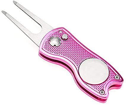 Mile High Life All Metal Foldable Golf Divot Tool with Pop-up Button & Magnetic Ball Marker (Multi-Colors/Shape)