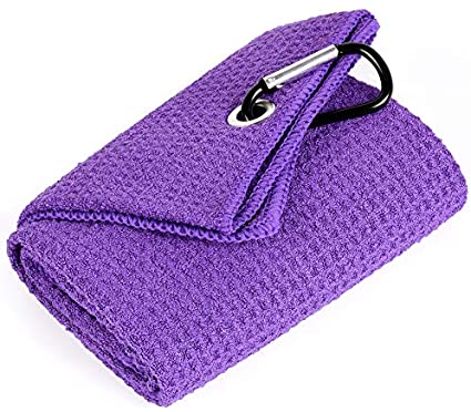 Mile High Life Tri-fold Golf Towel | Premium Microfiber Fabric | Waffle Pattern | Heavy Duty Carabiner Clip | 14 Color Options