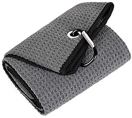 Mile High Life Tri-fold Golf Towel | Premium Microfiber Fabric | Waffle Pattern | Heavy Duty Carabiner Clip | 14 Color Options