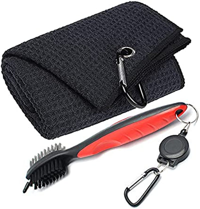 Whole Sale (75 pc) Mile High Life Microfiber Waffle Pattern Tri-fold Golf Towel | Brush Tool Kit with Club Groove Cleaner, Retractable Extension Cord and Clip
