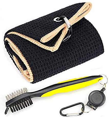 Whole Sale (75 pc) Mile High Life Microfiber Waffle Pattern Tri-fold Golf Towel | Brush Tool Kit with Club Groove Cleaner, Retractable Extension Cord and Clip