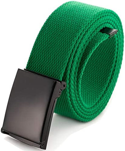 Cut To Fit Canvas Web Belt Size Up to 52" with Flip-Top Solid Black Military Buckle (16 Color and Combo Pack Options)