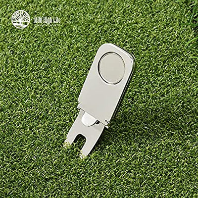 Mile High Life | All Metal 3 in 1 Golf Divot Tool | Golf Club Holder & Cigar Holder | with Magnetic Golf Ball Marker