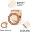 Women’s Tropical Wide Woven Stretch Waist Belt | Round Wood Buckle Summer Dress Belt | Large Square Buckle Waist Belt