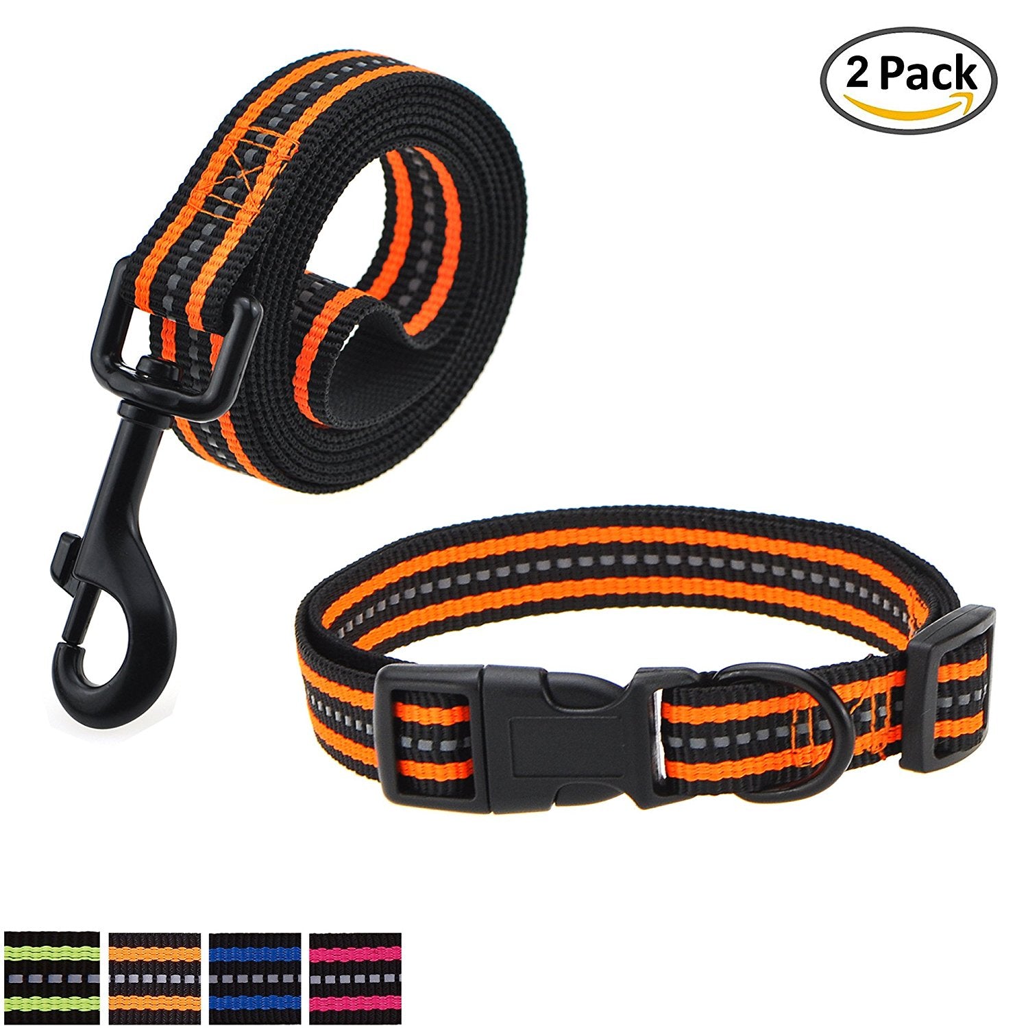 Mile High Life Night Reflective Double Adjustable Band Nylon Small Puppy Pet Dog Combo Collar Leash and Harness Set