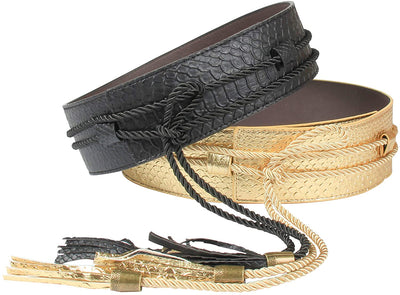 Women’s Wide Cummerbund Faux Leather Waist Belt | Women’s Faux Leather Braided Tassel Belt | Junior Waist Belt