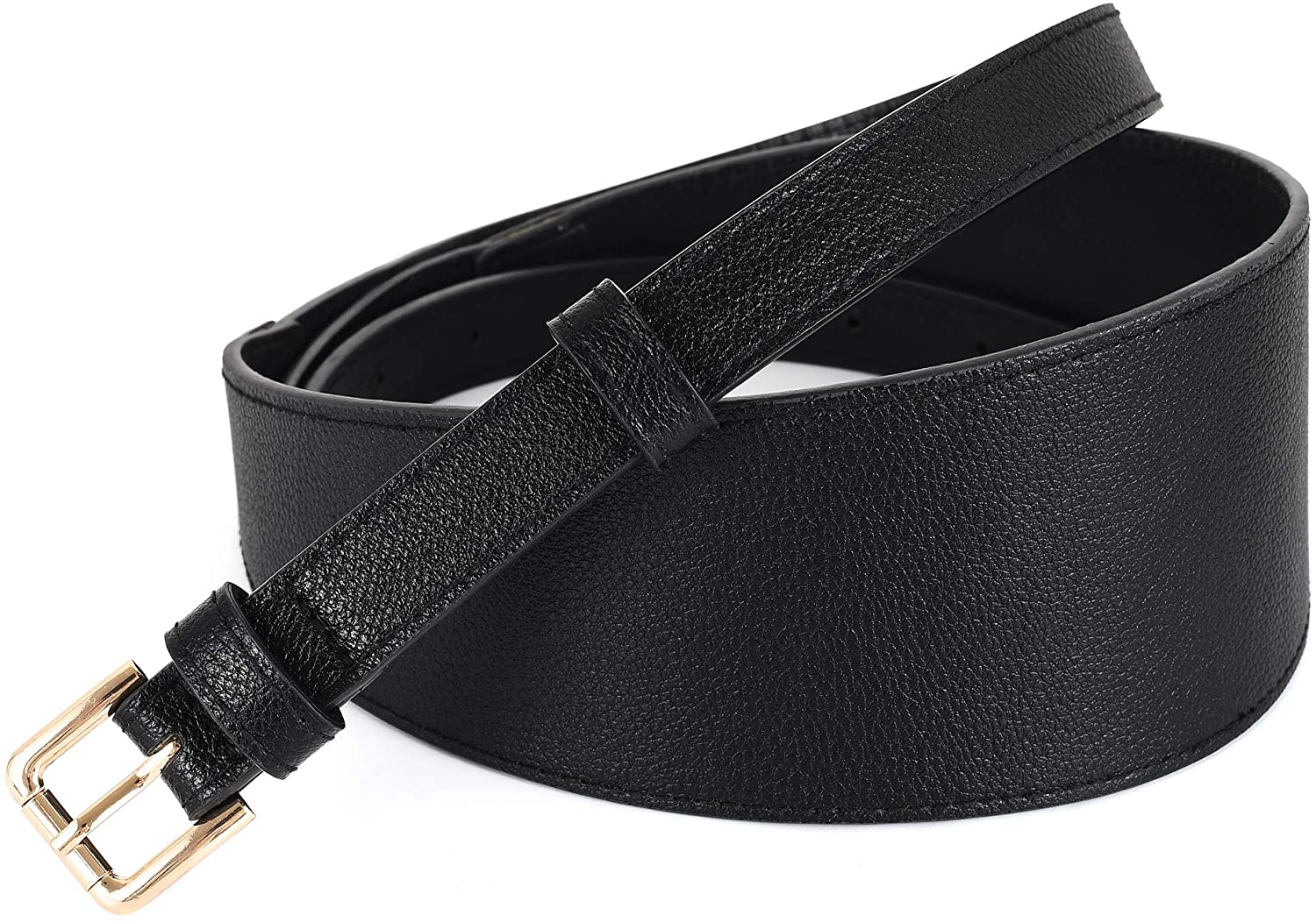 WHIPPY Women Leather Belt with Double Ring Buckle, Black Waist Belt for  Jeans Dress - Walmart.com