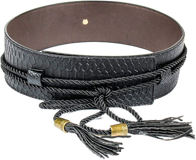 Women’s Wide Cummerbund Faux Leather Waist Belt | Women’s Faux Leather Braided Tassel Belt | Junior Waist Belt